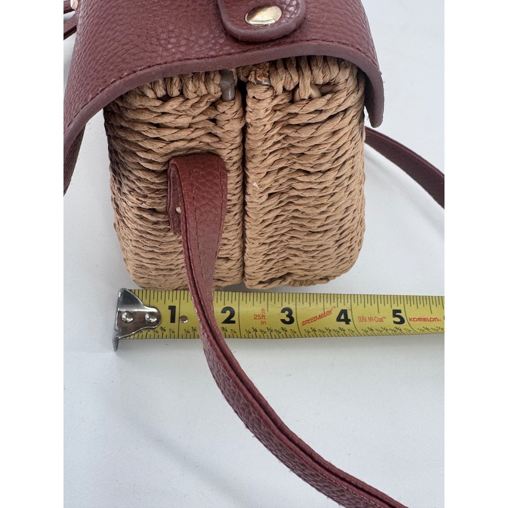 Primark Woven Straw Wicker Crossbody Bag Purse Brown Faux Leather Trim Boho - Picture 12 of 13
